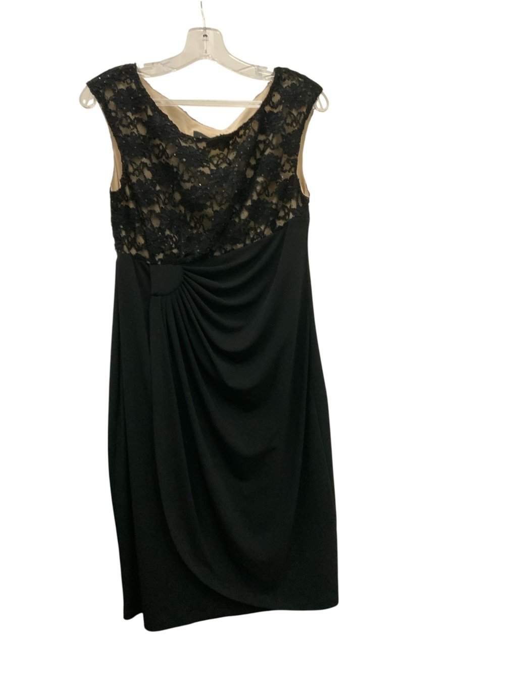 connected apparel Petite Black Lace Bodice Draped Sheath Dress SZ 10